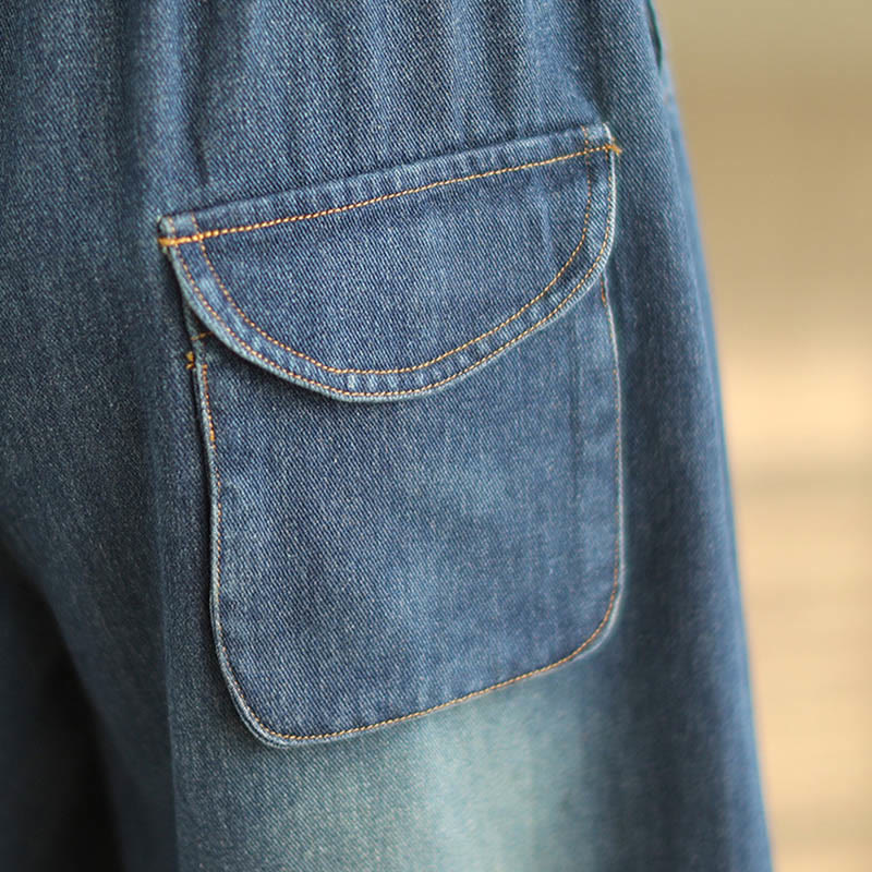 Casual DarkSlateBlue Plain Drawstring Cotton Women's Harem Pants With Pockets
