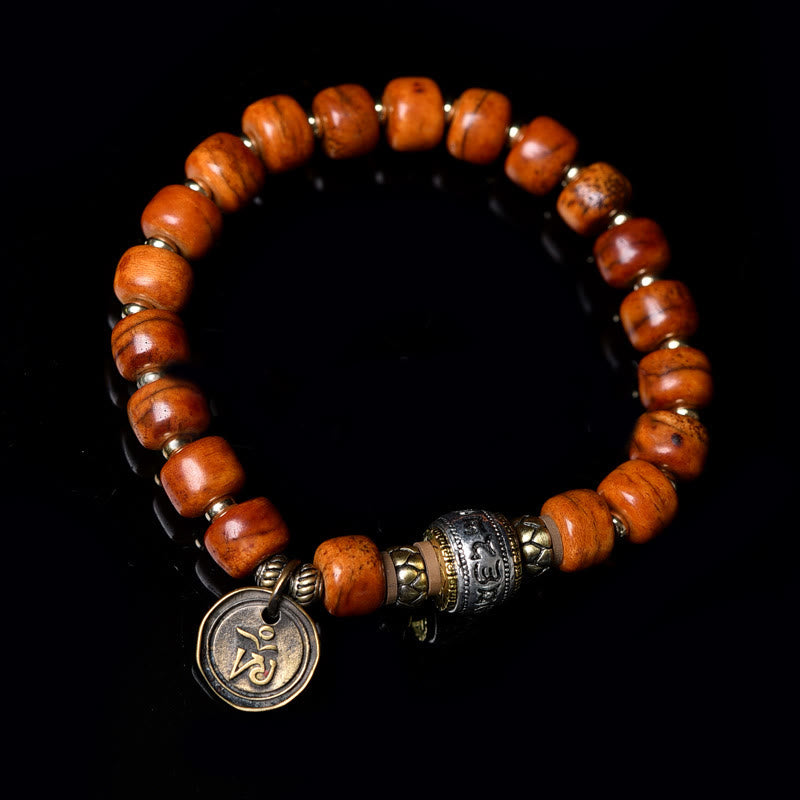 Natural Tibetan Camel Bone Barrel Beads OM Sanskrit Luck Protection Bracelet