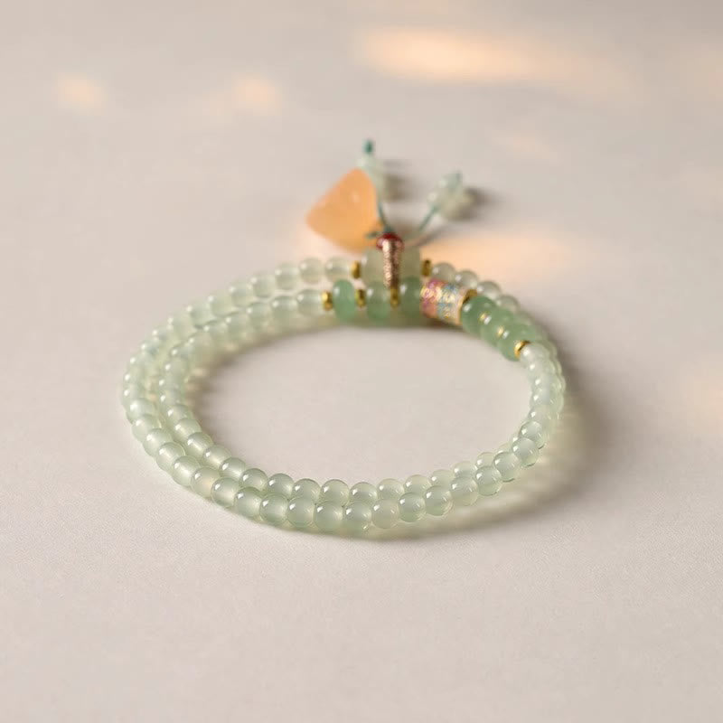 Natural Green Aventurine Multi-Strand Bamboo & Lotus Pod Charm Bracelet