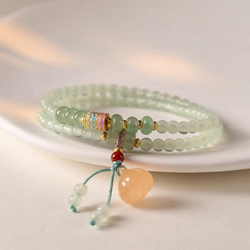 Natural Green Aventurine Multi-Strand Bamboo & Lotus Pod Charm Bracelet