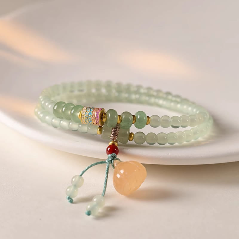 Natural Green Aventurine Multi-Strand Bamboo & Lotus Pod Charm Bracelet