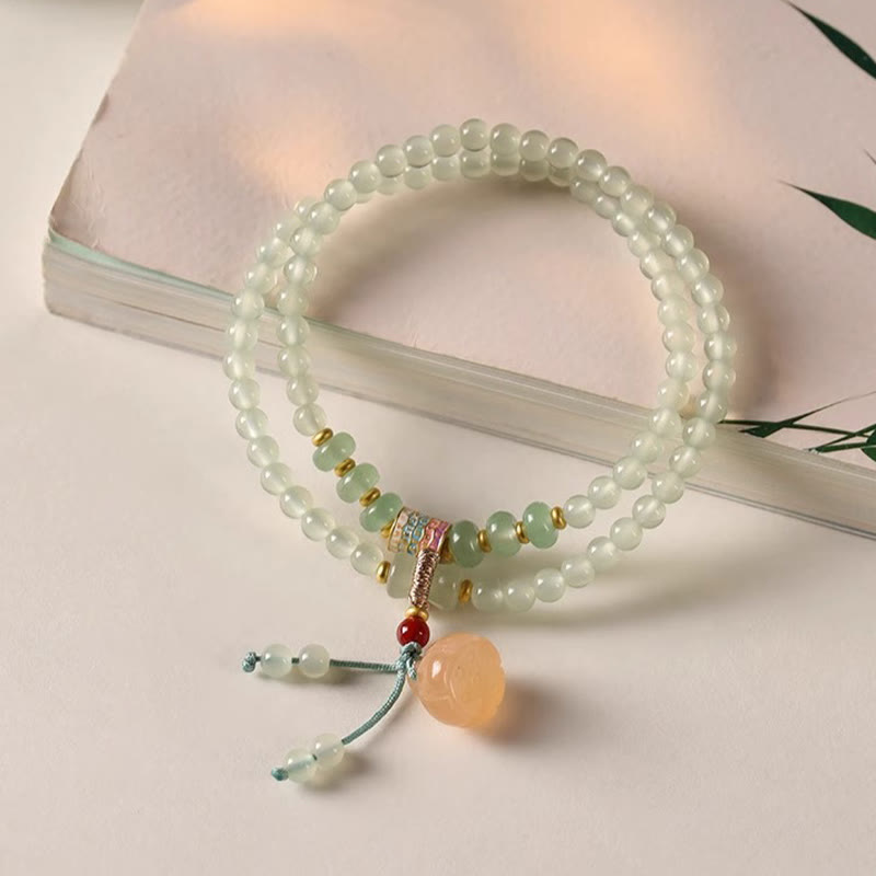 Natural Green Aventurine Multi-Strand Bamboo & Lotus Pod Charm Bracelet