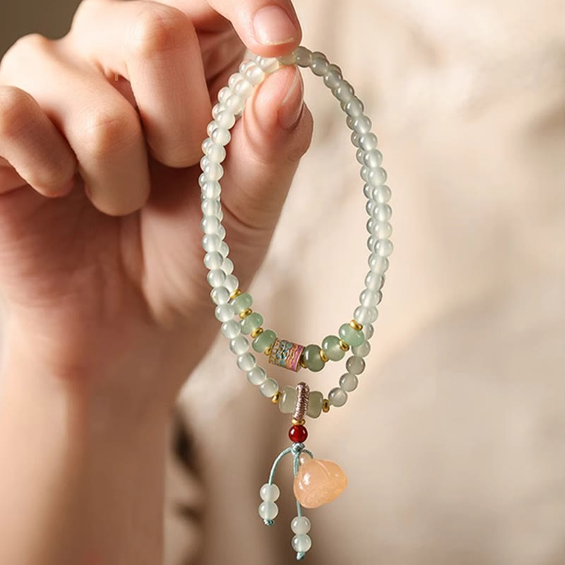 Natural Green Aventurine Multi-Strand Bamboo & Lotus Pod Charm Bracelet