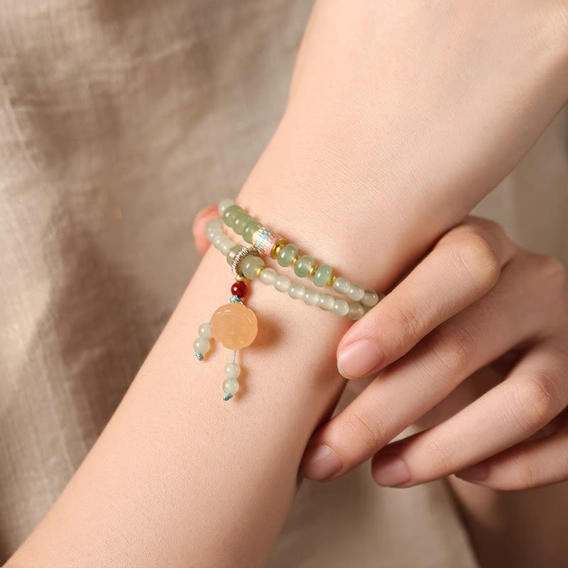 Natural Green Aventurine Multi-Strand Bamboo & Lotus Pod Charm Bracelet