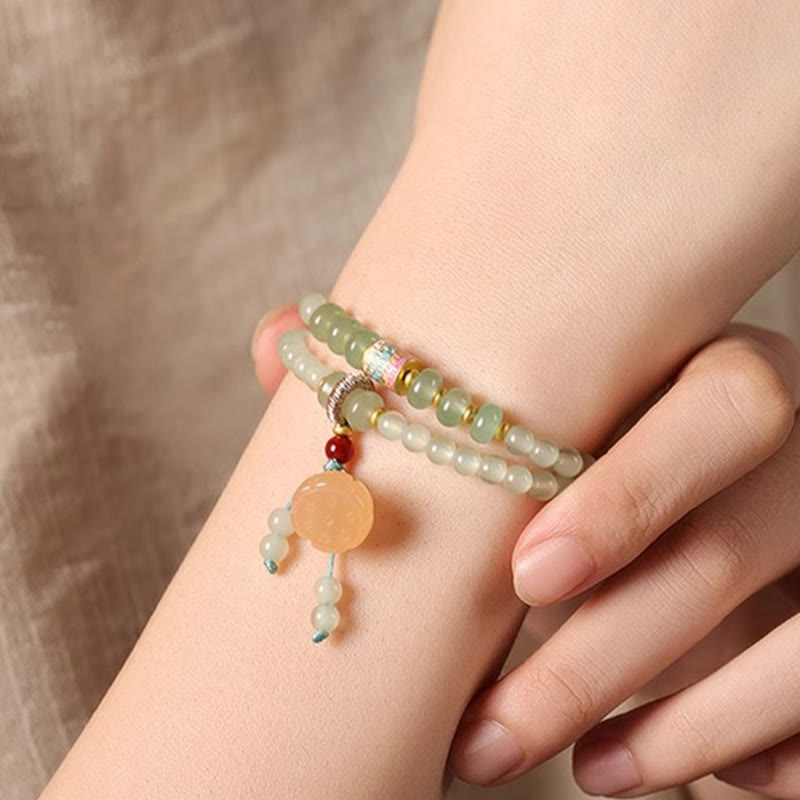 Natural Green Aventurine Multi-Strand Bamboo & Lotus Pod Charm Bracelet