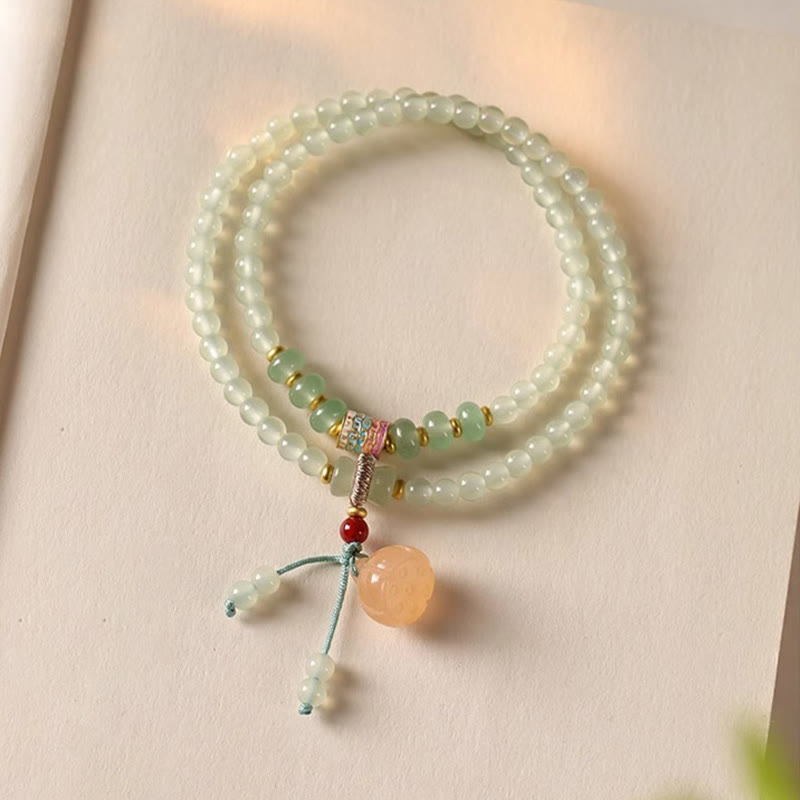 Natural Green Aventurine Multi-Strand Bamboo & Lotus Pod Charm Bracelet