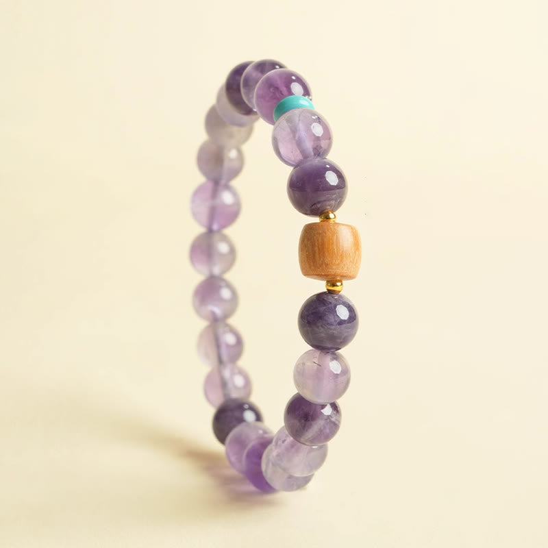 Natural Amethyst and Polished Wooden Bead Minimalist Meditation Bracelet