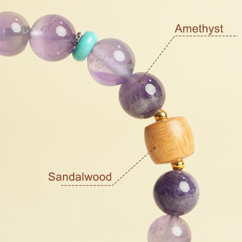Natural Amethyst and Polished Wooden Bead Minimalist Meditation Bracelet