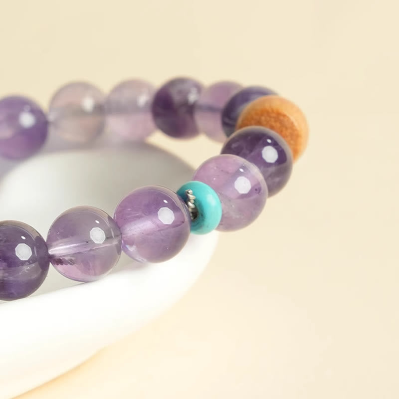 Natural Amethyst and Polished Wooden Bead Minimalist Meditation Bracelet