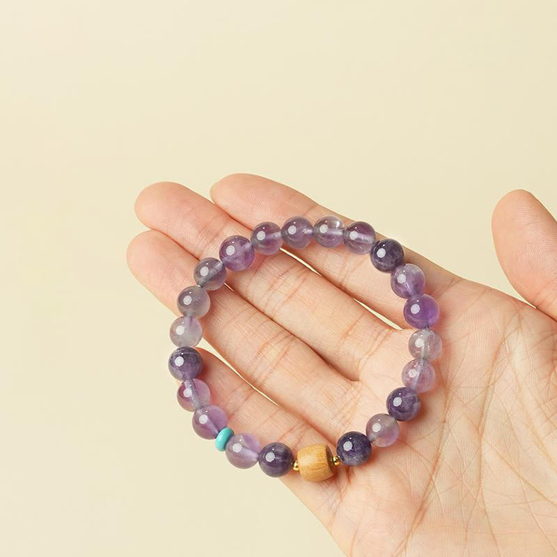 Natural Amethyst and Polished Wooden Bead Minimalist Meditation Bracelet