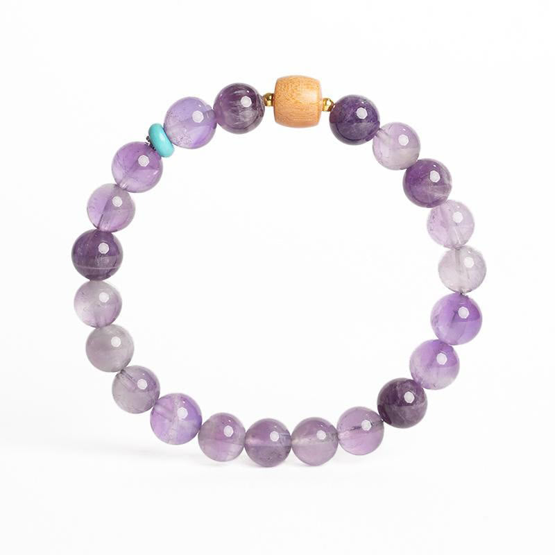 Natural Amethyst and Polished Wooden Bead Minimalist Meditation Bracelet