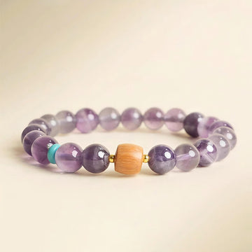 Natural Amethyst and Polished Wooden Bead Minimalist Meditation Bracelet
