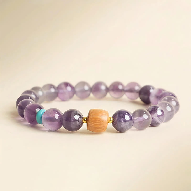 Natural Amethyst and Polished Wooden Bead Minimalist Meditation Bracelet