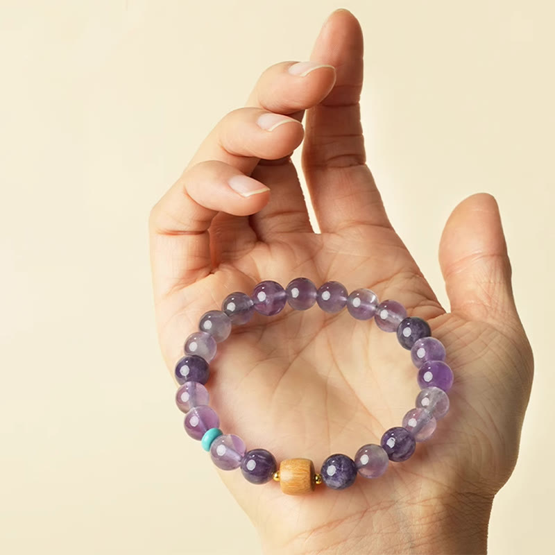 Natural Amethyst and Polished Wooden Bead Minimalist Meditation Bracelet