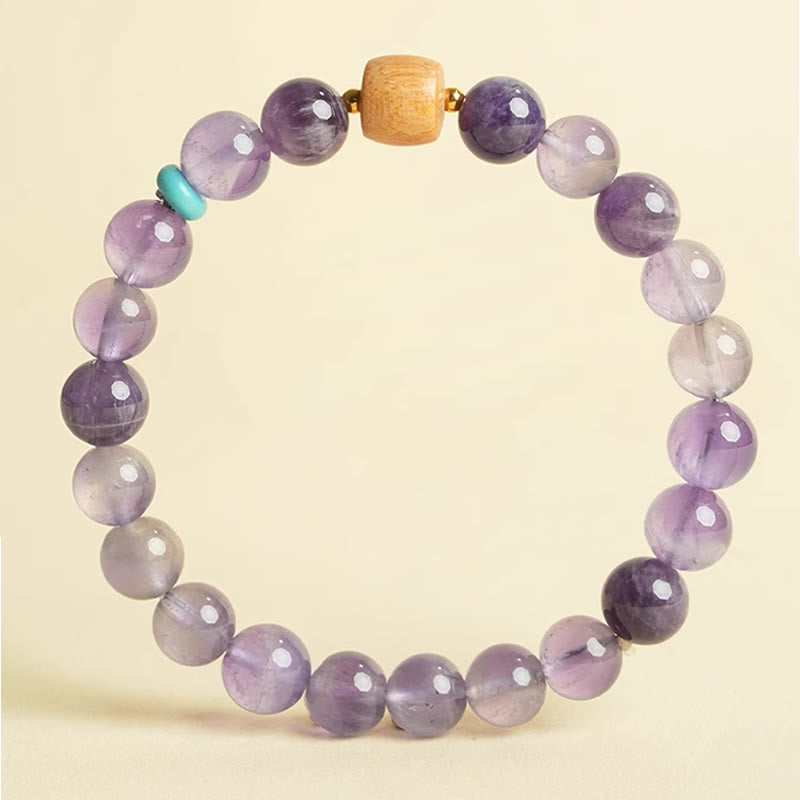 Natural Amethyst and Polished Wooden Bead Minimalist Meditation Bracelet