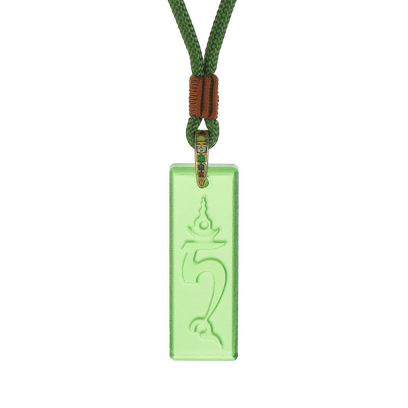 Tibetan Green Tara Medicine Buddha Sanskrit Pattern Liuli Crystal Protection Necklace Pendant