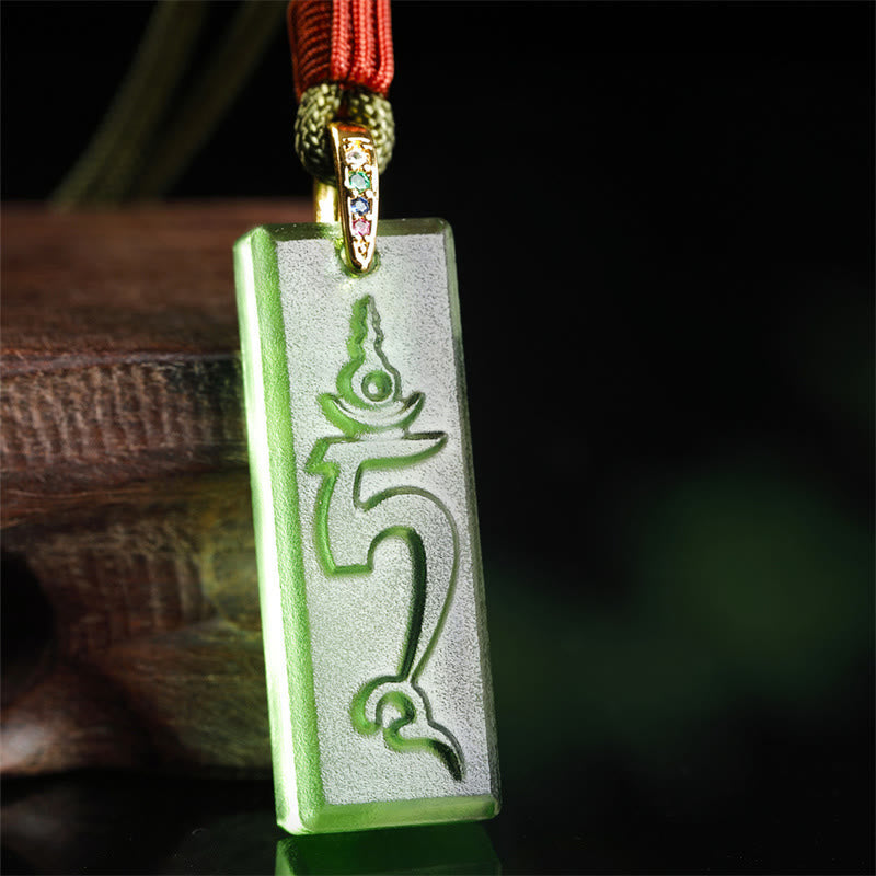 Tibetan Green Tara Medicine Buddha Sanskrit Pattern Liuli Crystal Protection Necklace Pendant