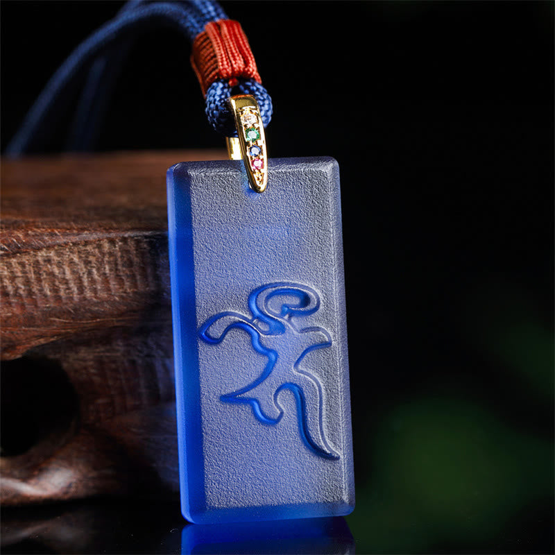 Tibetan Green Tara Medicine Buddha Sanskrit Pattern Liuli Crystal Protection Necklace Pendant