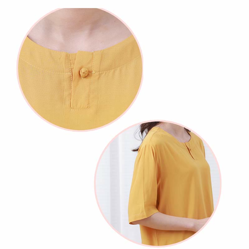 2pcs Plain Color Frog-Button Simple Design Crew Neck Design Half Sleeve Shirt Top Elastic Waist Pants Meditation Zen Tai Chi Cotton Clothing Women's Set