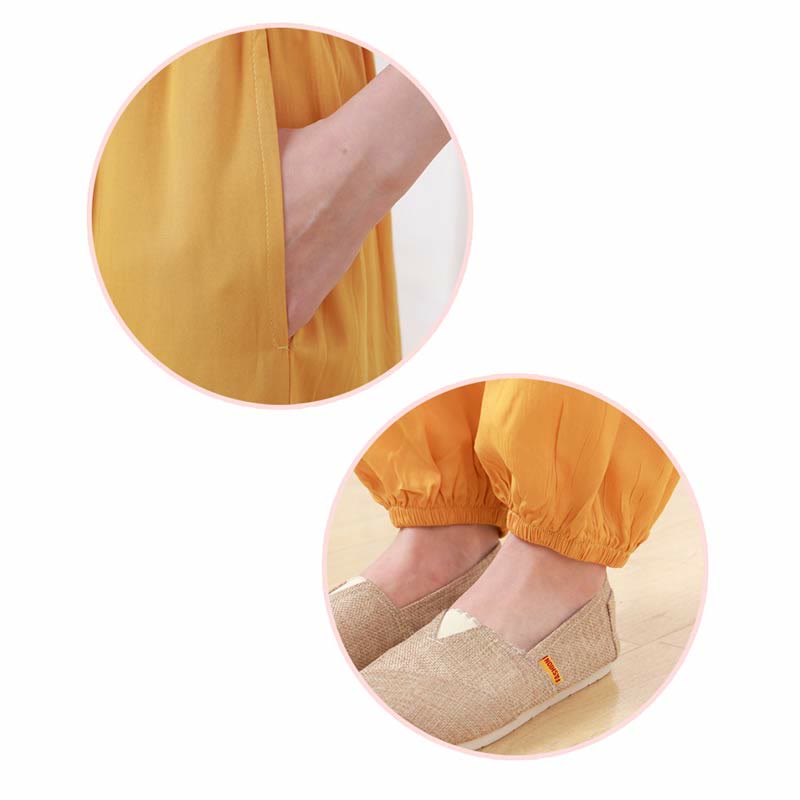 2pcs Plain Color Frog-Button Simple Design Crew Neck Design Half Sleeve Shirt Top Elastic Waist Pants Meditation Zen Tai Chi Cotton Clothing Women's Set