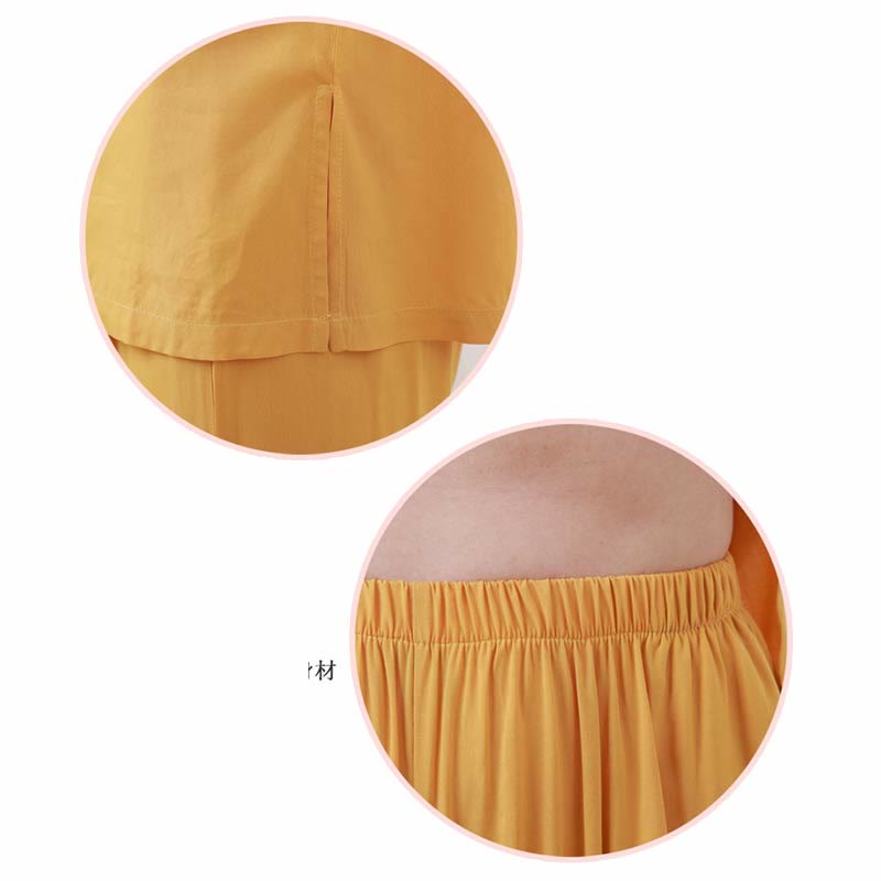 2pcs Plain Color Frog-Button Simple Design Crew Neck Design Half Sleeve Shirt Top Elastic Waist Pants Meditation Zen Tai Chi Cotton Clothing Women's Set