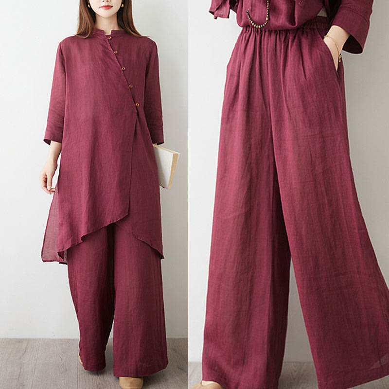 Tactile Cotton Blend Wide-Leg Women's Meditation Set