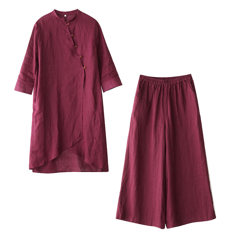 Tactile Cotton Blend Wide-Leg Women's Meditation Set