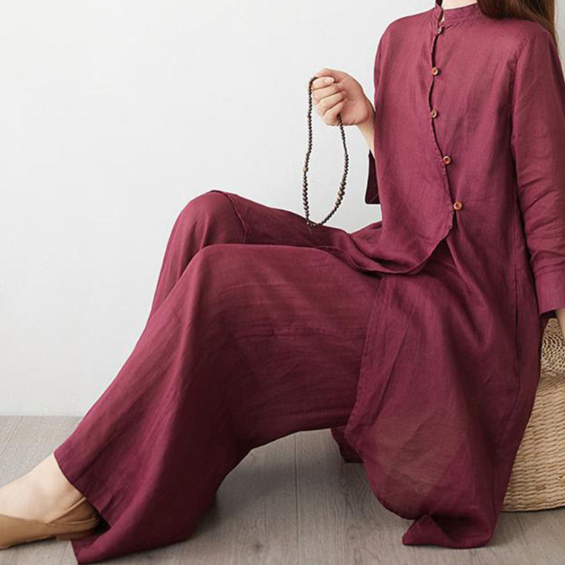 Tactile Cotton Blend Wide-Leg Women's Meditation Set