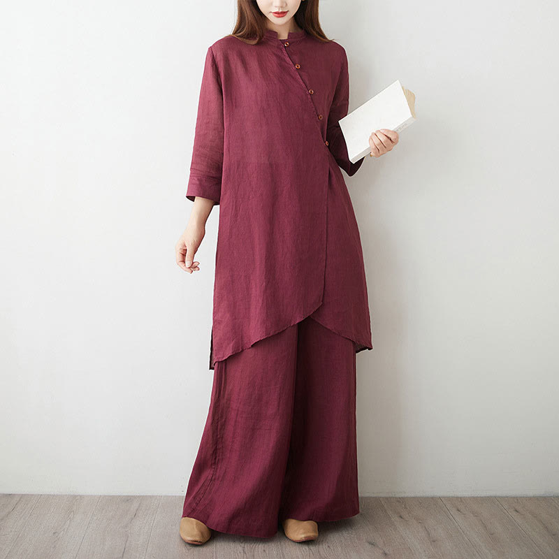 Tactile Cotton Blend Wide-Leg Women's Meditation Set