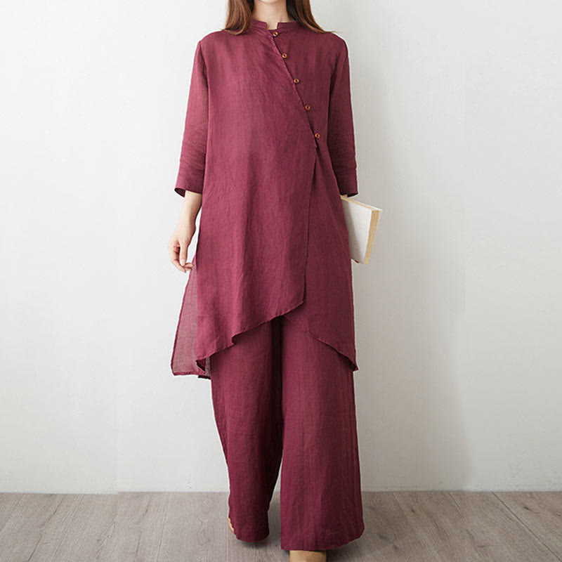 Tactile Cotton Blend Wide-Leg Women's Meditation Set