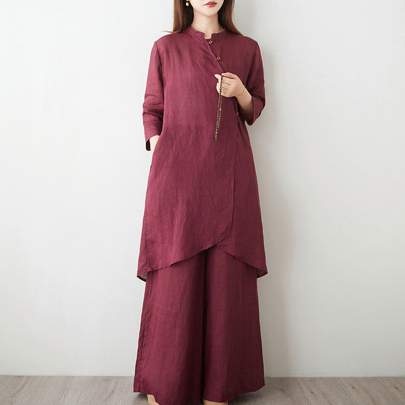 Tactile Cotton Blend Wide-Leg Women's Meditation Set
