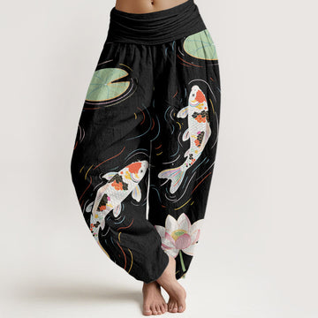 Tactile Cotton Lotus Print Meditation Harem Pants