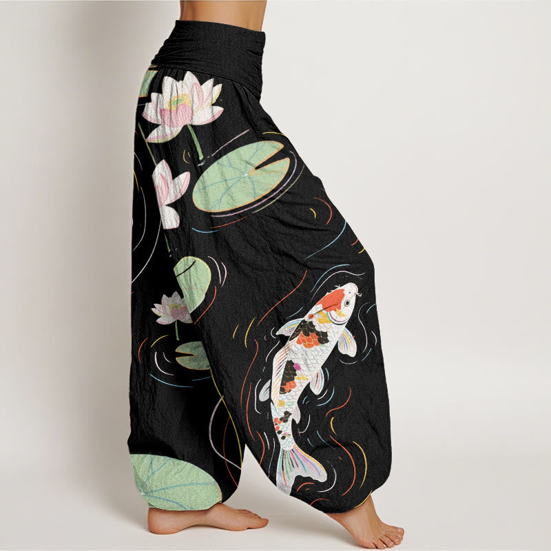 Tactile Cotton Lotus Print Meditation Harem Pants