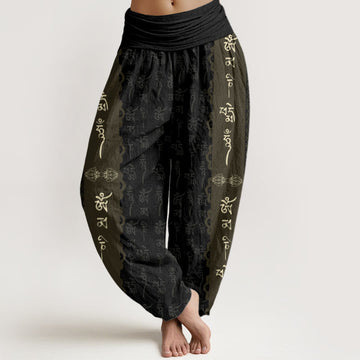 Cotton Om Mani Padme Hum Pattern Women's Elastic Waist Harem Pants