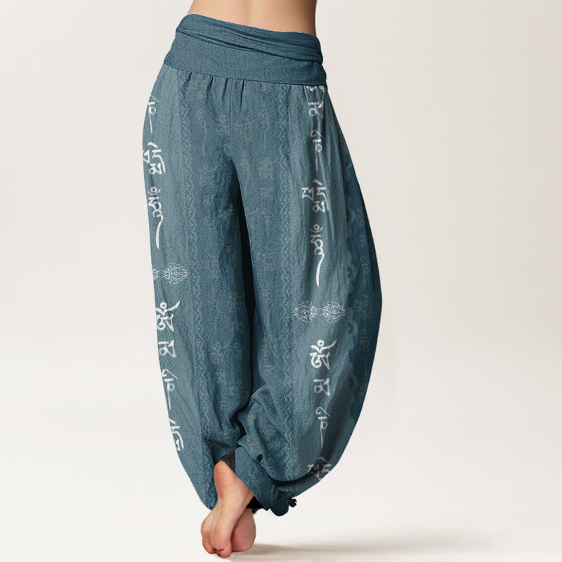 Cotton Om Mani Padme Hum Pattern Women's Elastic Waist Harem Pants