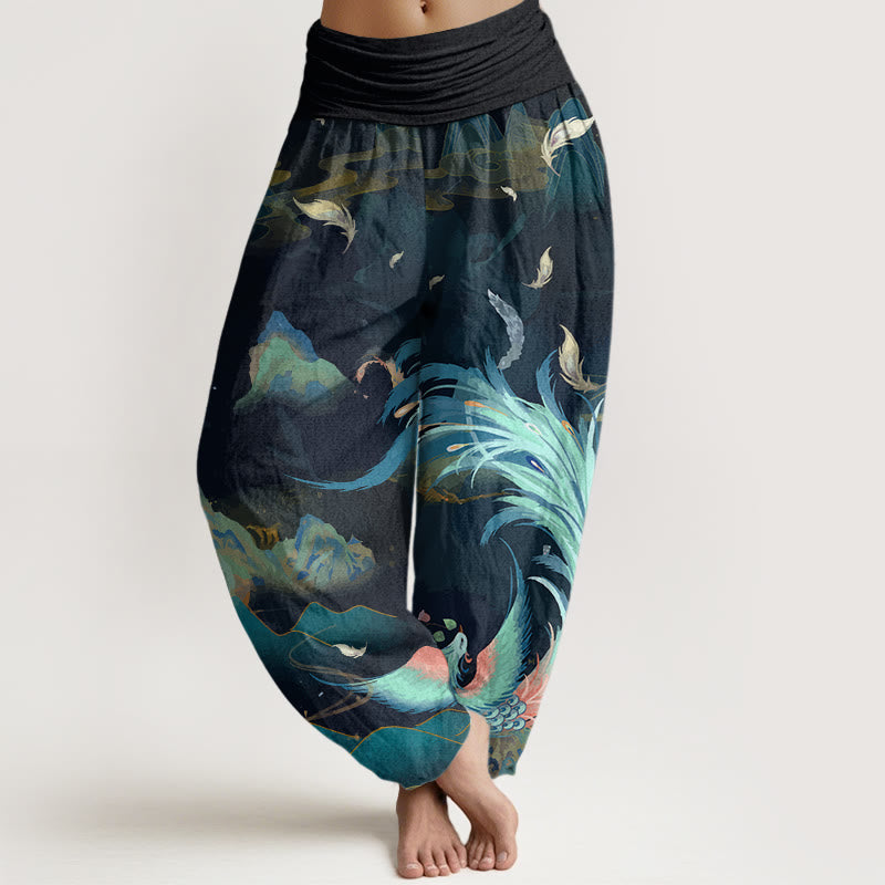 Breathable Cotton Phoenix Print Grounding Harem Pants