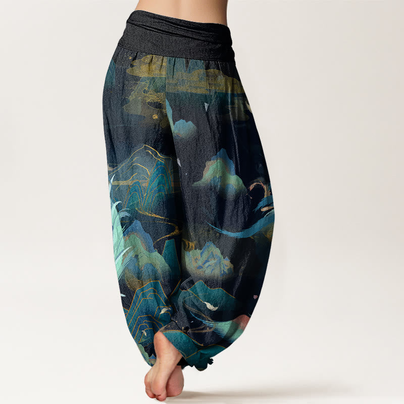 Breathable Cotton Phoenix Print Grounding Harem Pants