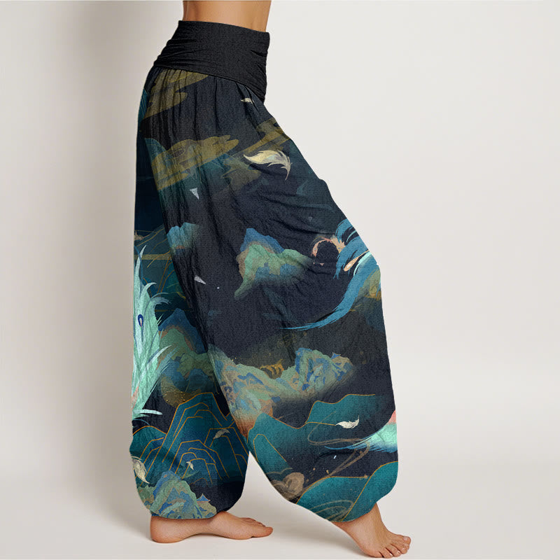 Breathable Cotton Phoenix Print Grounding Harem Pants