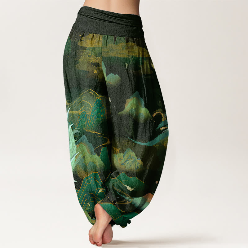 Breathable Cotton Phoenix Print Grounding Harem Pants
