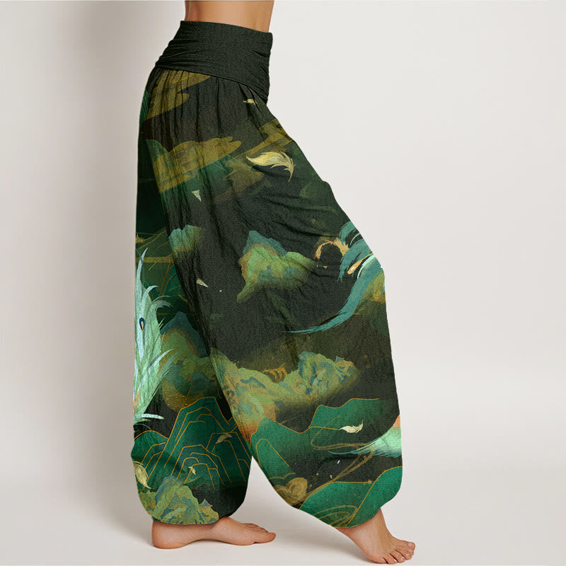 Breathable Cotton Phoenix Print Grounding Harem Pants