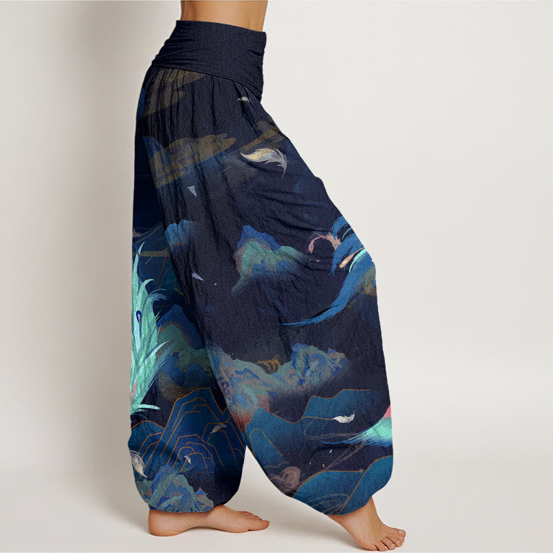 Breathable Cotton Phoenix Print Grounding Harem Pants