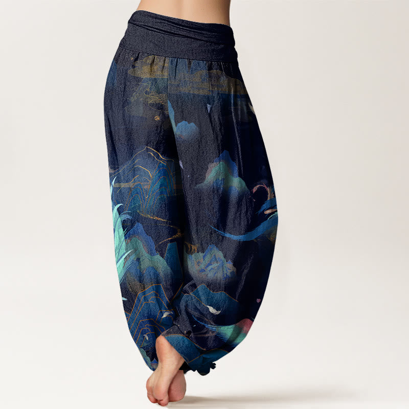 Breathable Cotton Phoenix Print Grounding Harem Pants