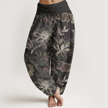 Tactile Cotton Botanical Print Unrestricted Meditation Harem Pants