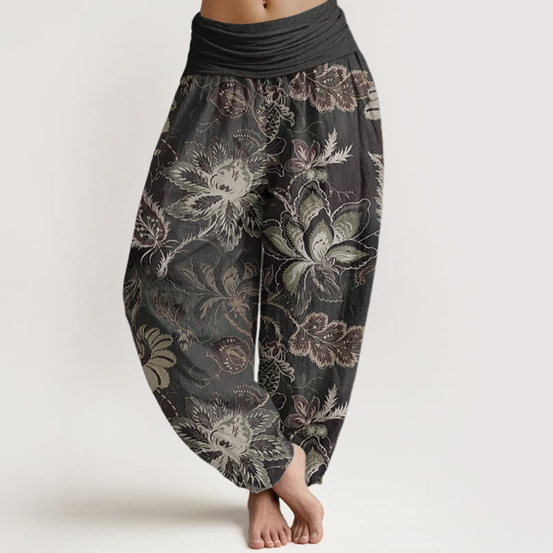 Tactile Cotton Botanical Print Unrestricted Meditation Harem Pants