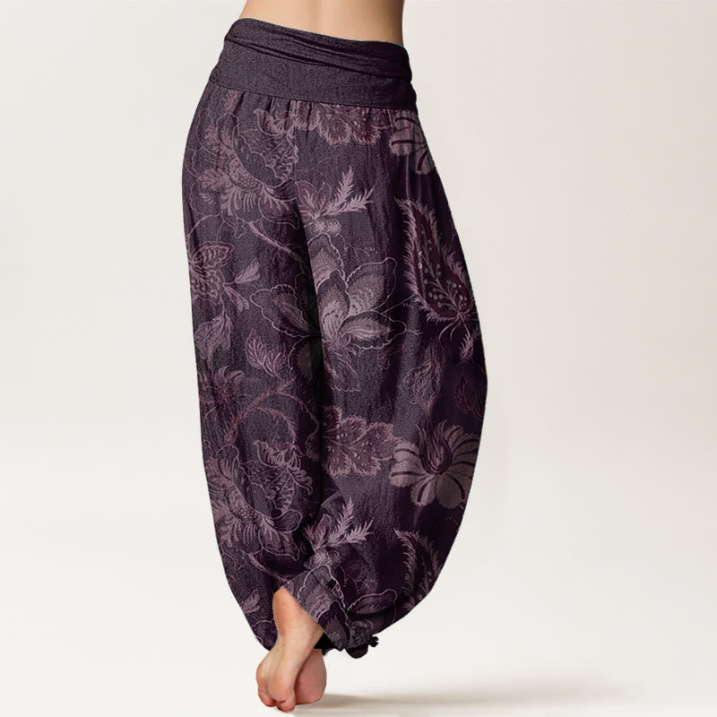 Tactile Cotton Botanical Print Unrestricted Meditation Harem Pants