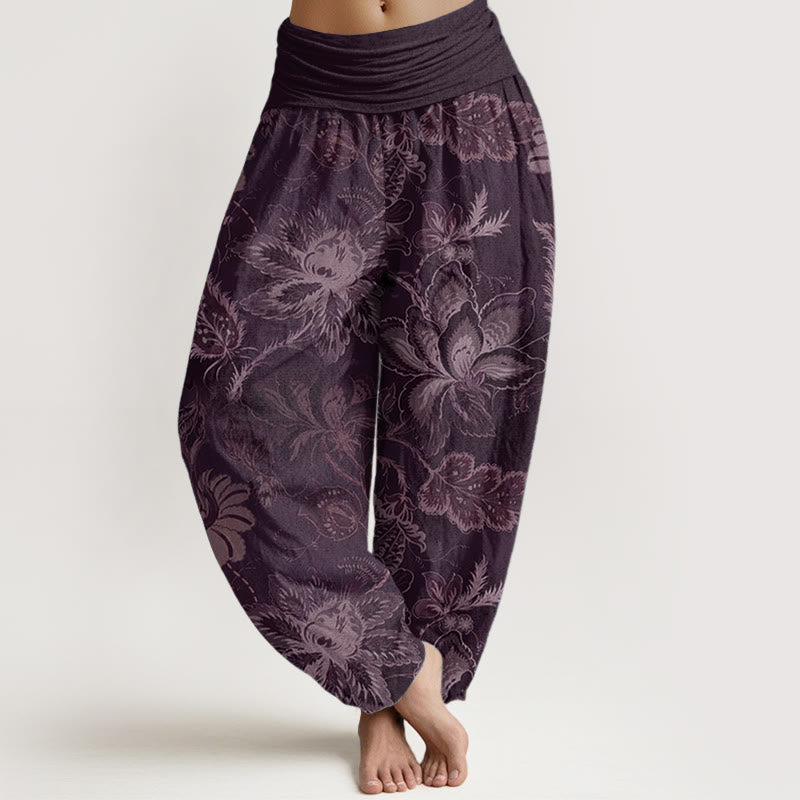 Tactile Cotton Botanical Print Unrestricted Meditation Harem Pants