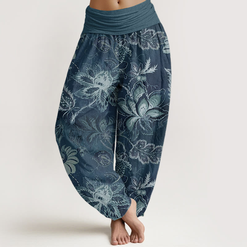 Tactile Cotton Botanical Print Unrestricted Meditation Harem Pants