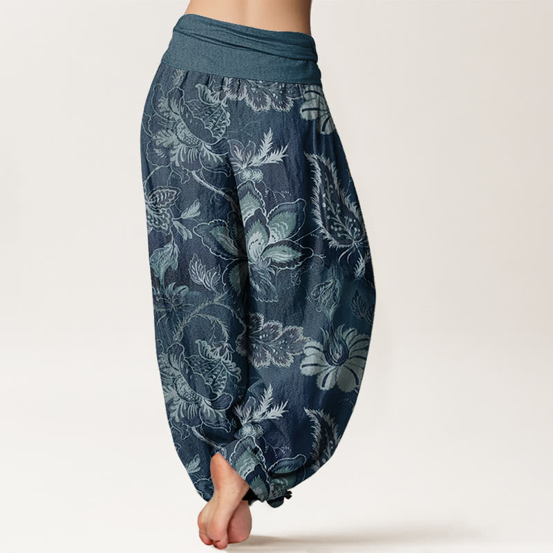 Tactile Cotton Botanical Print Unrestricted Meditation Harem Pants