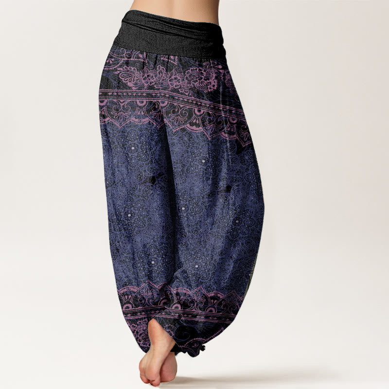 Pure Cotton Elegant Mandala Flowers Design Women's Elastic Waist Harem Pants