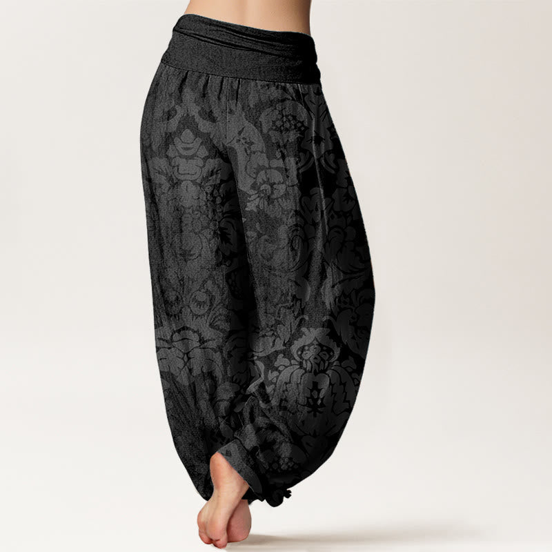 Pure Cotton Casual Flower Leaves Design Women's Elastic Waist Harem Pants